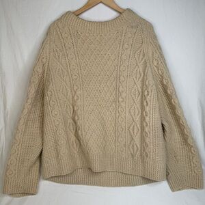 Aran Sweater Irish Wool Natural Extra Large